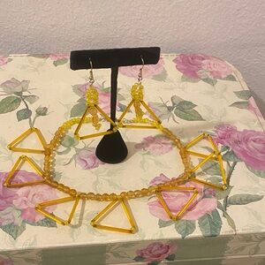 Yellow and Orange Geometric Necklace and Earring Set